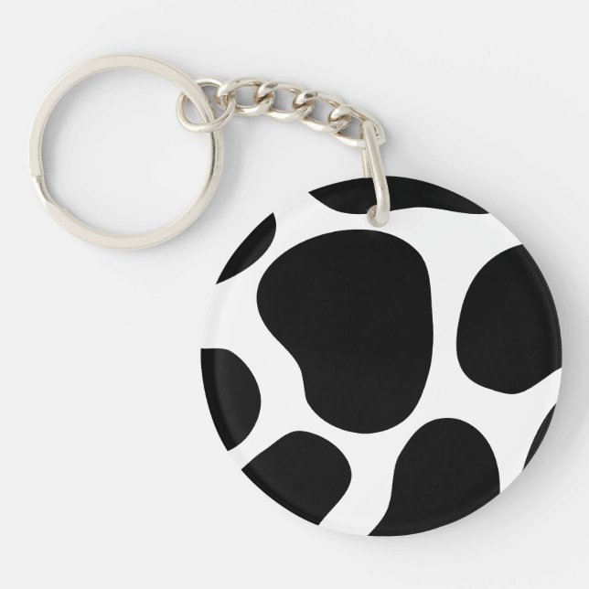 Black and White Cow Print Pattern. Keychain (Front)