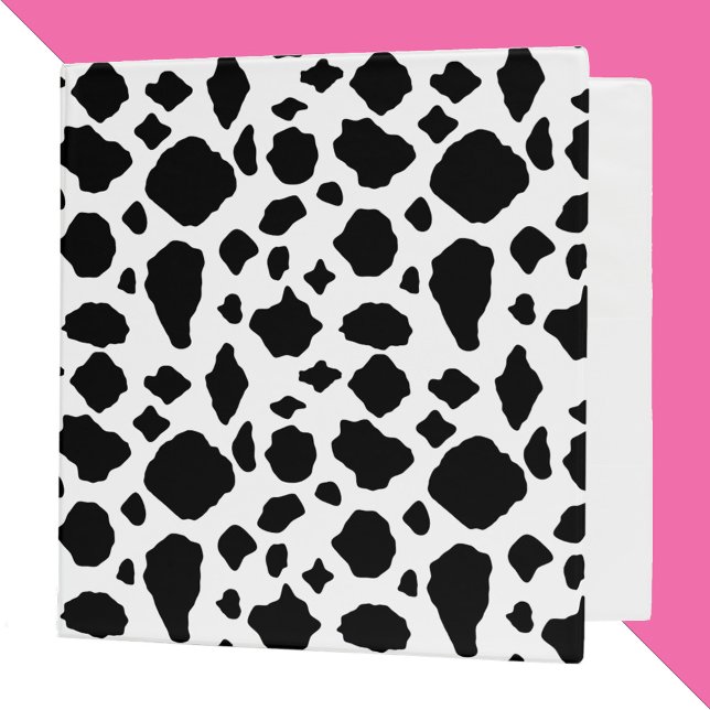 Black and White Cow Print Pattern Spots 3 Ring Binder (A binder with a black and white cow pattern.)