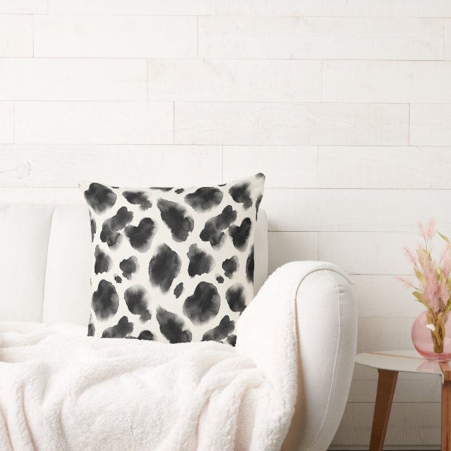 Black and White Cow Print Pattern Throw Pillow (Couch)