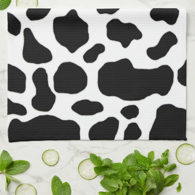 black and white cow print pattern towel (Folded)