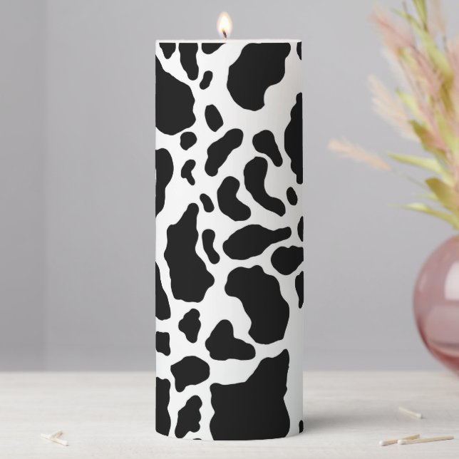 Black and White Cow Print Pillar Candle (In Situ)