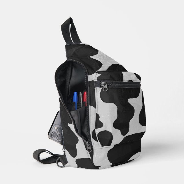 Black and White Cow Print Sling Bag (Open)