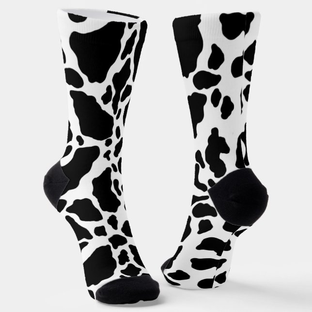 Black and White Cow Print Socks (Angled)