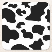 Black and White Cow print Square Paper Coaster