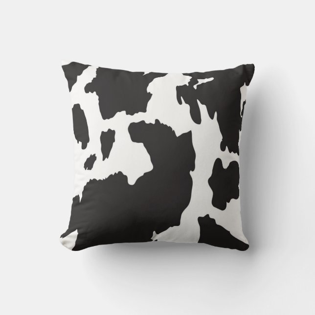 Black and White Cow Print Throw Pillow (Front)