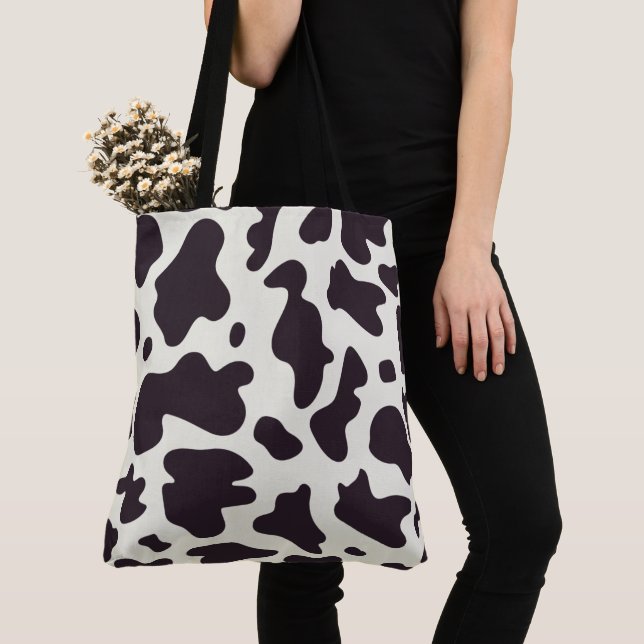 Black and White Cow Print Tote Bag (Close Up)