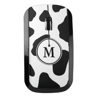 Black and White Cow Print with Custom Monogram Wireless Mouse