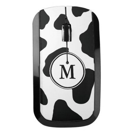 Black And White Cow Print With Custom Monogram Wireless Mouse
