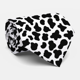 Black and white cow skin pattern neck tie