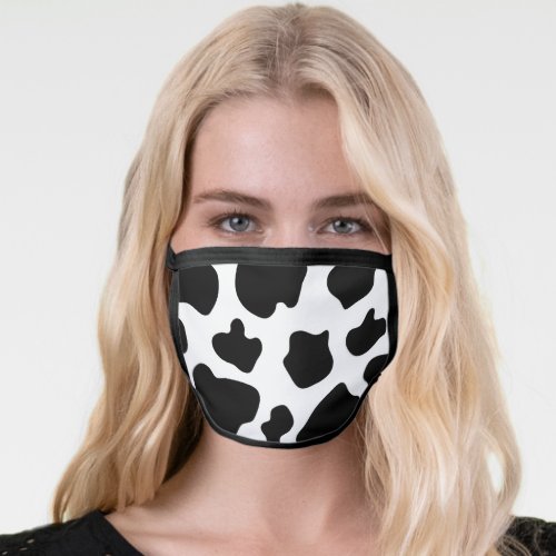 Black and white cow spots animal print funny face mask