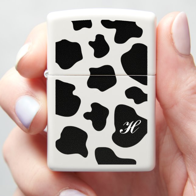 Black and white cow spots custom monogram zippo lighter (In Hand)