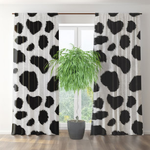 Black and white cow spots faux fur texture blackout curtains