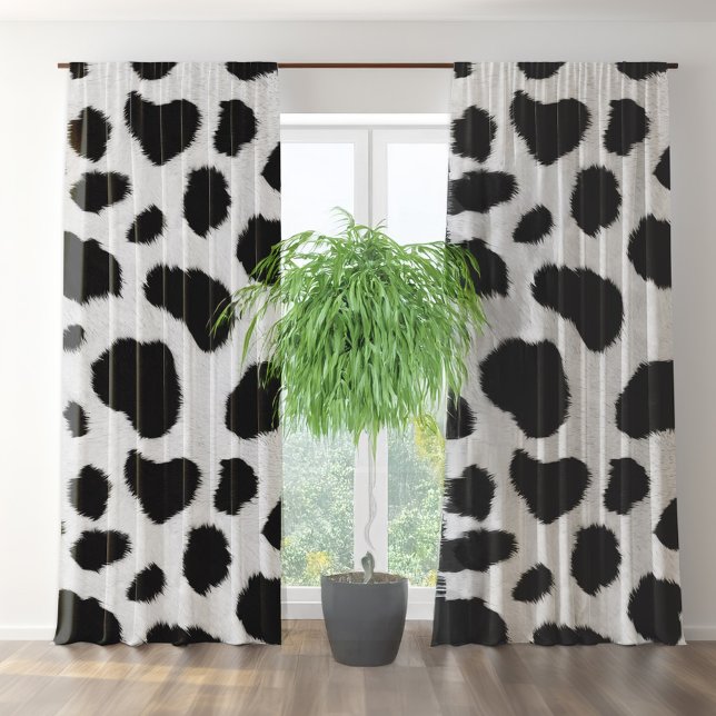 Black and white cow spots faux fur texture blackout curtains (Creator Uploaded)
