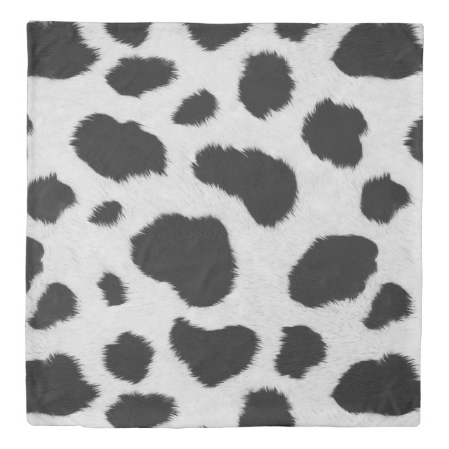 Black and white cow spots faux fur texture duvet cover (Front)
