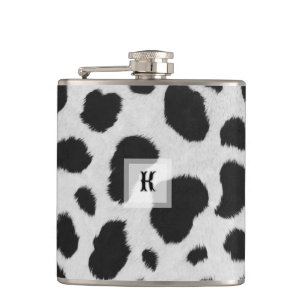 Black and white cow spots pattern faux fur texture flask