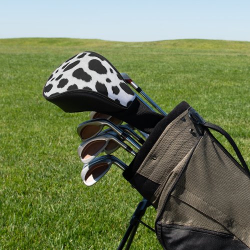 Black and white cow spots pattern faux fur texture golf head cover