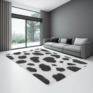 Black and white cow spots pattern faux fur texture rug