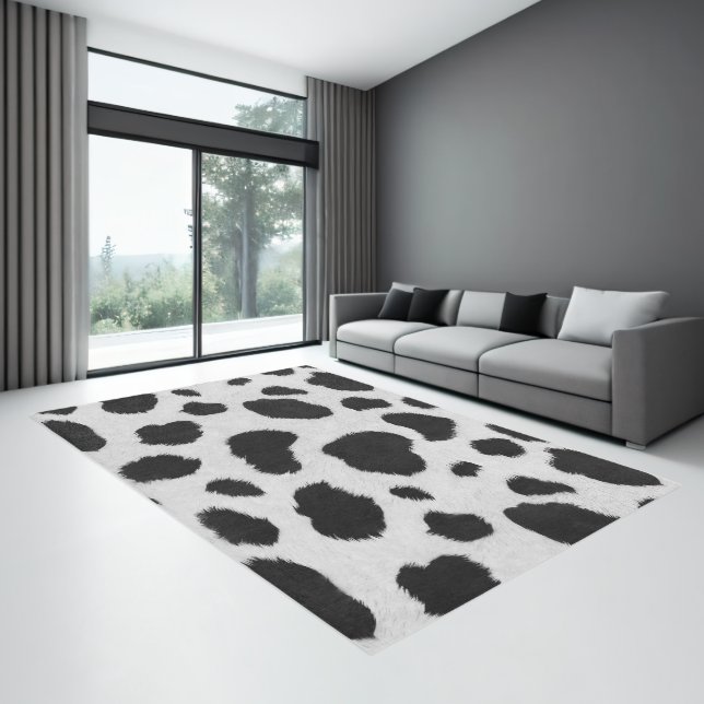 Black and white cow spots pattern faux fur texture rug (Insitu (Indoor 3))