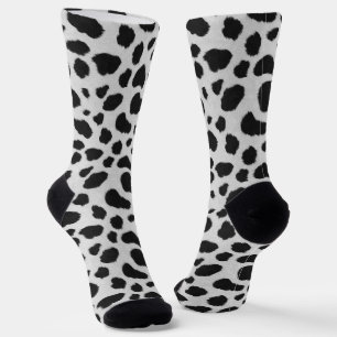 Black and white cow spots pattern faux fur texture socks