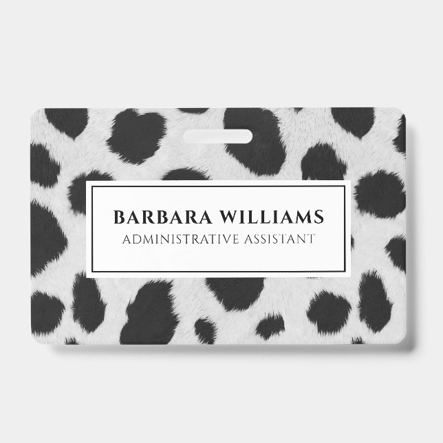Black and white cow spots pattern fur texture badge (Front)