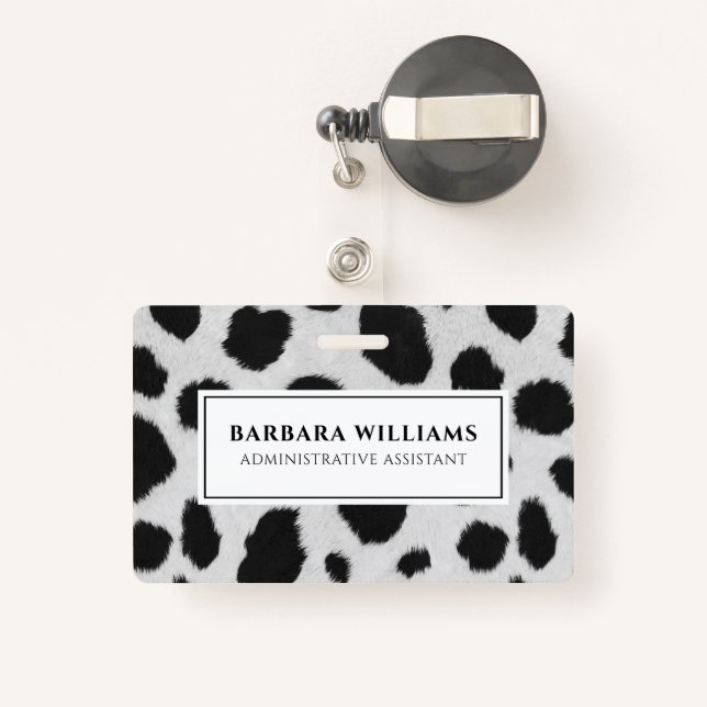 Black and white cow spots pattern fur texture badge (Back with Retractable)