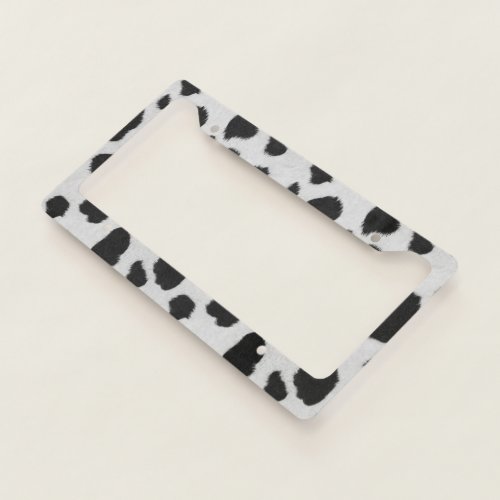 Black and white cow spots pattern fur texture license plate frame