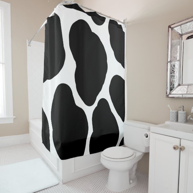 Black and White Cow Spots Southwestern Print  Shower Curtain (In Situ)