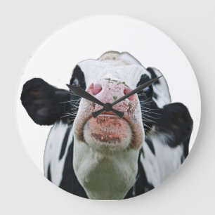 black and white cow wall clock