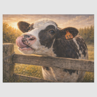 Black and White Cow with Tongue up Her Nose  Tissue Paper