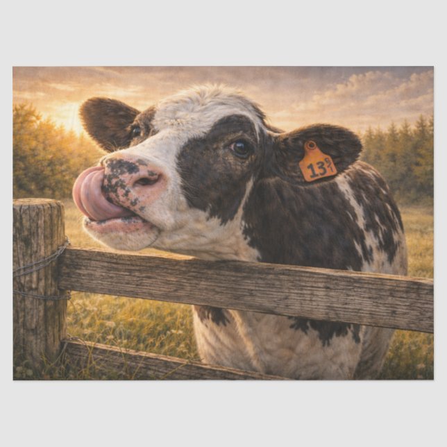 Black and White Cow with Tongue up Her Nose  Tissue Paper (Front)