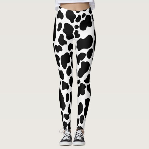 Black and White Cowhide Cow Hide Patterned Leggings
