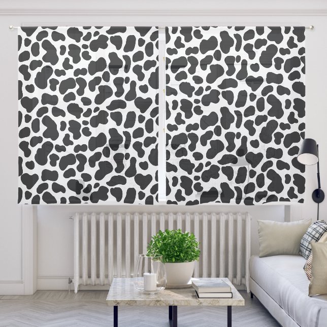 Black and White Cowhide Cow Hide Patterned Sheer Curtains (Living Room)