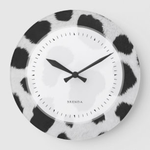 Black And White Cowhide faux fur pattern Large Clock