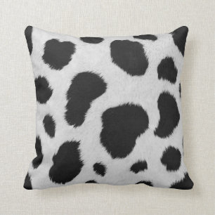 Black and white Cowhide faux fur stripes pattern Throw Pillow