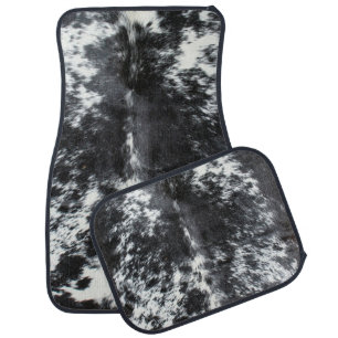 Black and White Cowhide Print Car Mat