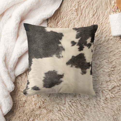 Black and White Cowhide Print Farmhouse decor  Throw Pillow