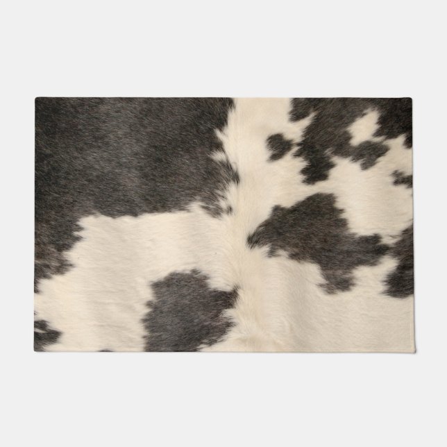 Black and White Cowhide Print, Farmhouse  Doormat (Front)
