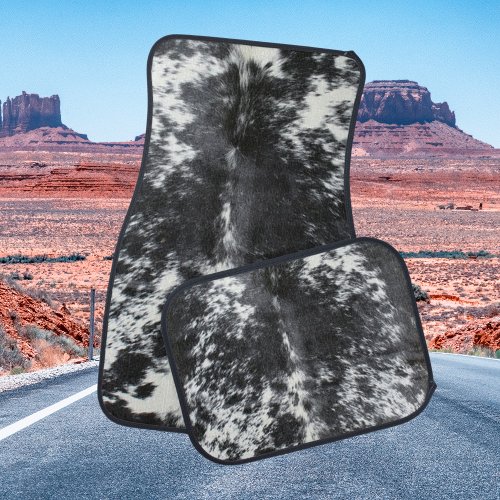 Black and White Cowhide Print Rustic Western Car Floor Mat