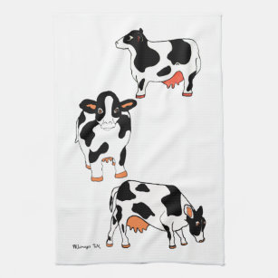 Black & White Cows Waffle Weave Kitchen Towel