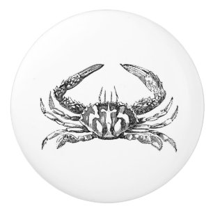 Black and white Crab vintage art Ceramic Knob