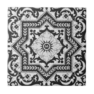 Black and White Cracked Ceramic Style Azulejo Ceramic Tile