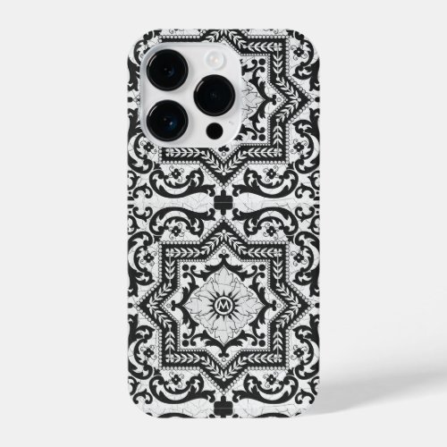 Black and White Cracked Ceramic Style Azulejo iPhone 14 Pro Case