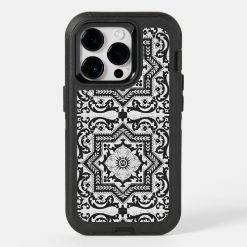 Black and White Cracked Ceramic Style Azulejo OtterBox iPhone 14 Pro Case