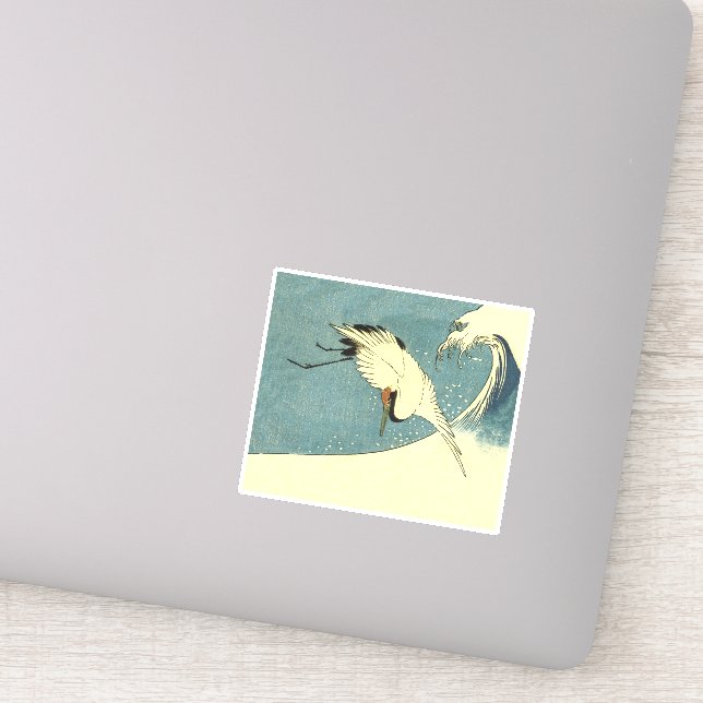 Black and White Crane Bird Flying Ocean Wave Sticker (Detail)