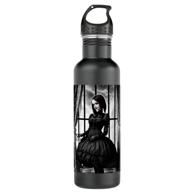 Black and White Creepy Gothic Girl  Stainless Steel Water Bottle (Front)