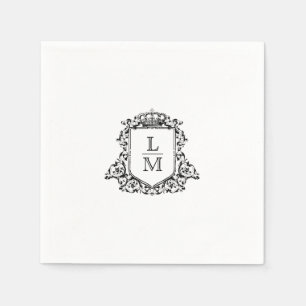 Black and White Crest Monogram Custom Wedding Napkins