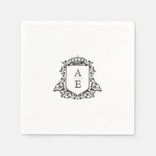 Black and White Crest Monogram Custom Wedding Napkins