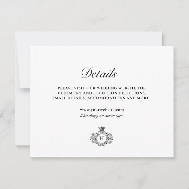 Black and White Crest Monogram Enclousre Card (Front)