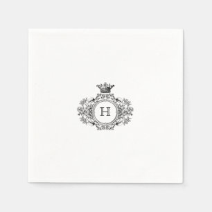 Black and White Crest Monogram Wedding Napkins