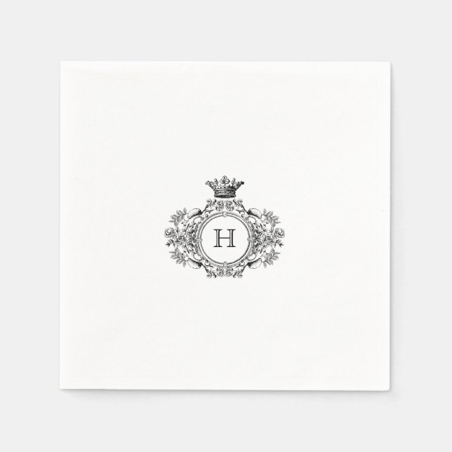 Black and White Crest Monogram Wedding  Napkins (Front)